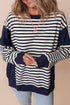 Striped Color Block Exposed Seam Pullover Sweatshirt