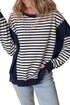 Striped Color Block Exposed Seam Pullover Sweatshirt