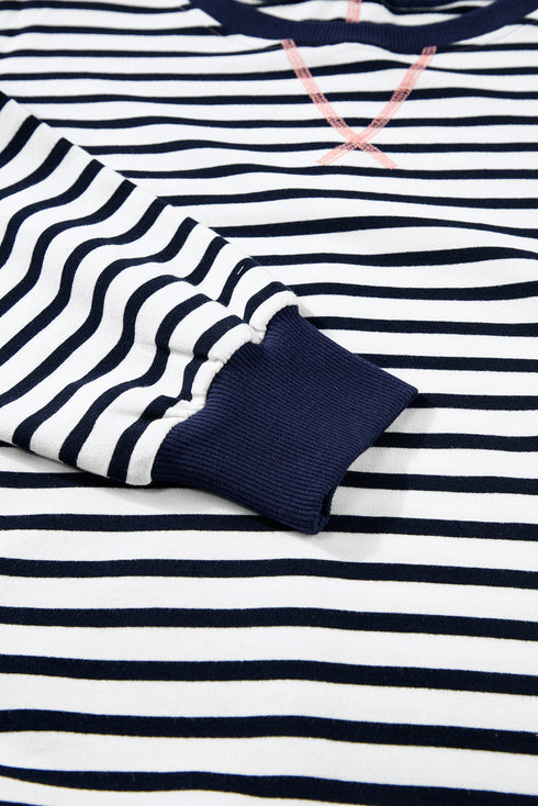 Striped Color Block Exposed Seam Pullover Sweatshirt