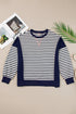Striped Color Block Exposed Seam Pullover Sweatshirt
