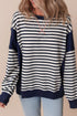 Striped Color Block Exposed Seam Pullover Sweatshirt