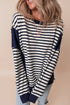 Striped Color Block Exposed Seam Pullover Sweatshirt