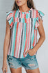 Striped Color Block Ruffled O-neck Sleeveless Top
