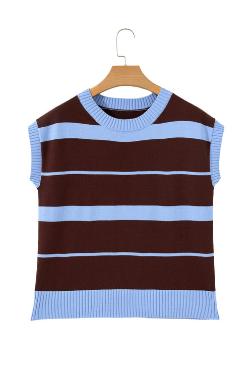 Striped Color Block Sleeveless Round Neck Sweater Vest
