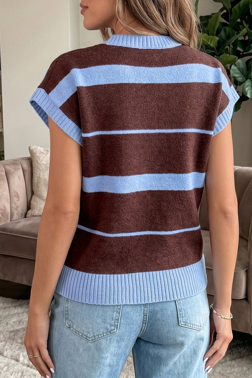 Striped Color Block Sleeveless Round Neck Sweater Vest