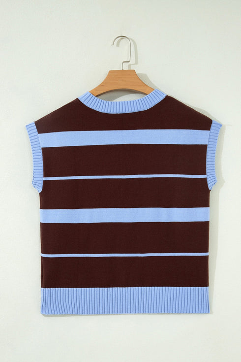 Striped Color Block Sleeveless Round Neck Sweater Vest