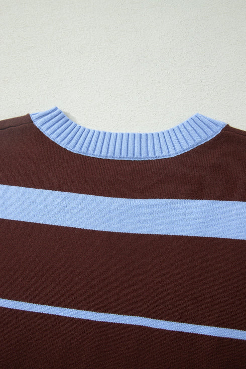 Striped Color Block Sleeveless Round Neck Sweater Vest