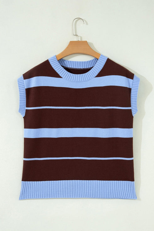 Striped Color Block Sleeveless Round Neck Sweater Vest
