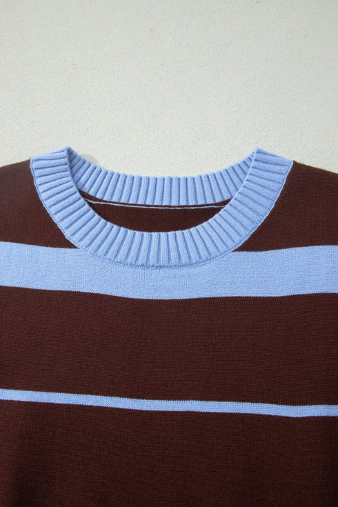 Striped Color Block Sleeveless Round Neck Sweater Vest