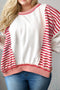 Striped Colorblock Exposed Stitch Drop Shoulder Sweatshirt