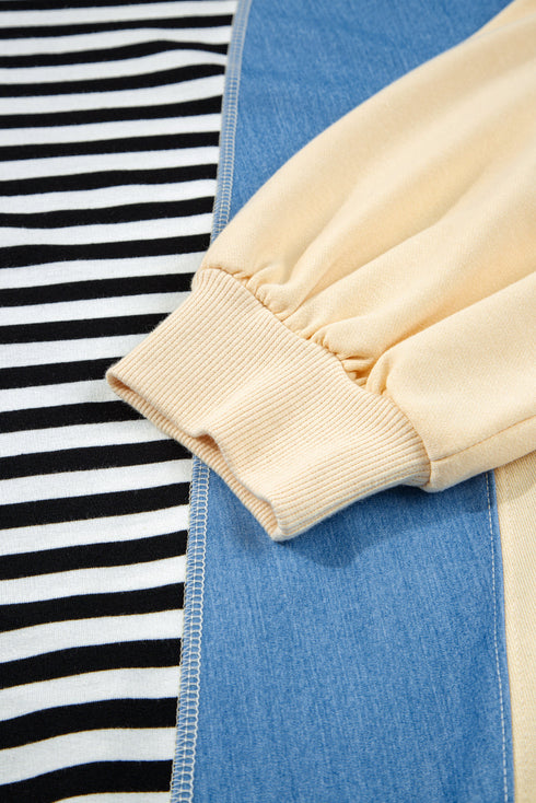 Striped Colorblock Half Zip Casual Pullover Hoodie