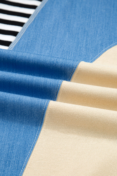 Striped Colorblock Half Zip Casual Pullover Hoodie