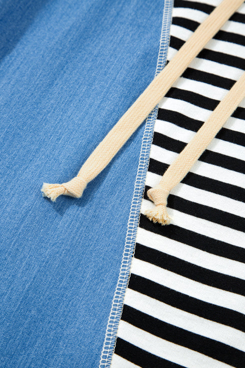 Striped Colorblock Half Zip Casual Pullover Hoodie