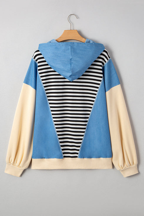 Striped Colorblock Half Zip Casual Pullover Hoodie