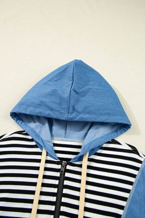 Striped Colorblock Half Zip Casual Pullover Hoodie