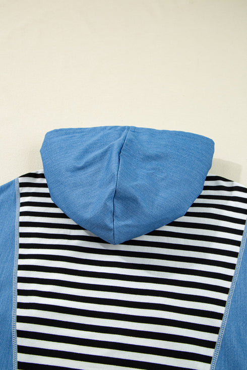 Striped Colorblock Half Zip Casual Pullover Hoodie