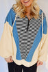 Striped Colorblock Half Zip Casual Pullover Hoodie