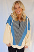 Striped Colorblock Half Zip Casual Pullover Hoodie
