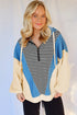 Striped Colorblock Half Zip Casual Pullover Hoodie