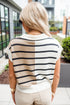 Striped Colorblock Half Zip Short Sleeve Knit Sweater