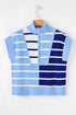 Striped Colorblock Half Zip Short Sleeve Knit Sweater