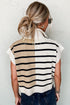 Striped Colorblock Half Zip Short Sleeve Knit Sweater