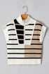 Striped Colorblock Half Zip Short Sleeve Knit Sweater