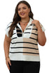 Striped Colorblock Half Zip Short Sleeve Knit Sweater