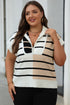 Striped Colorblock Half Zip Short Sleeve Knit Sweater
