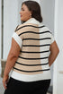 Striped Colorblock Half Zip Short Sleeve Knit Sweater