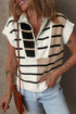 Striped Colorblock Half Zip Short Sleeve Knit Sweater