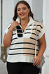 Striped Colorblock Half Zip Short Sleeve Knit Sweater