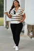 Striped Colorblock Half Zip Short Sleeve Knit Sweater