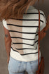 Striped Colorblock Half Zip Short Sleeve Knit Sweater