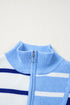 Striped Colorblock Half Zip Short Sleeve Knit Sweater