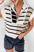 Striped Colorblock Half Zip Short Sleeve Knit Sweater