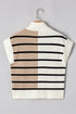 Striped Colorblock Half Zip Short Sleeve Knit Sweater