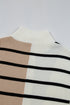 Striped Colorblock Half Zip Short Sleeve Knit Sweater