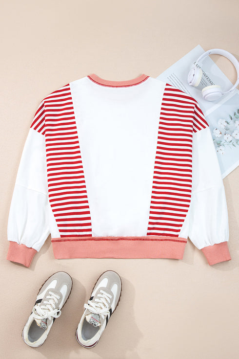 Striped Colorblock Patchwork Contrast Stitching Drop Shoulder Sweatshirt
