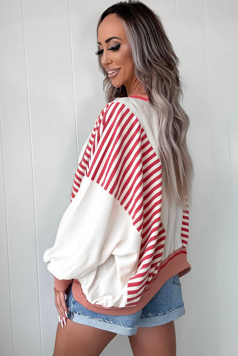 Striped Colorblock Patchwork Contrast Stitching Drop Shoulder Sweatshirt