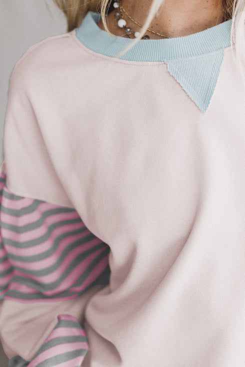 Striped Colorblock Patchwork Drop Shoulder Sweatshirt