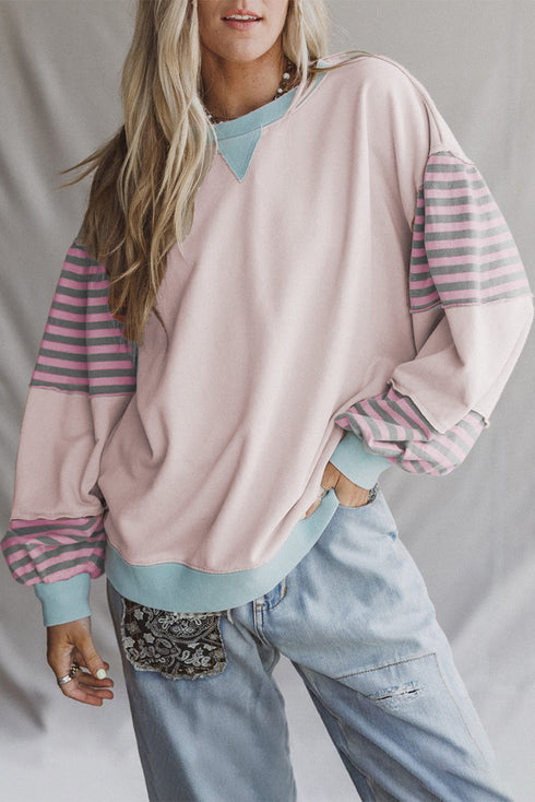 Striped Colorblock Patchwork Drop Shoulder Sweatshirt