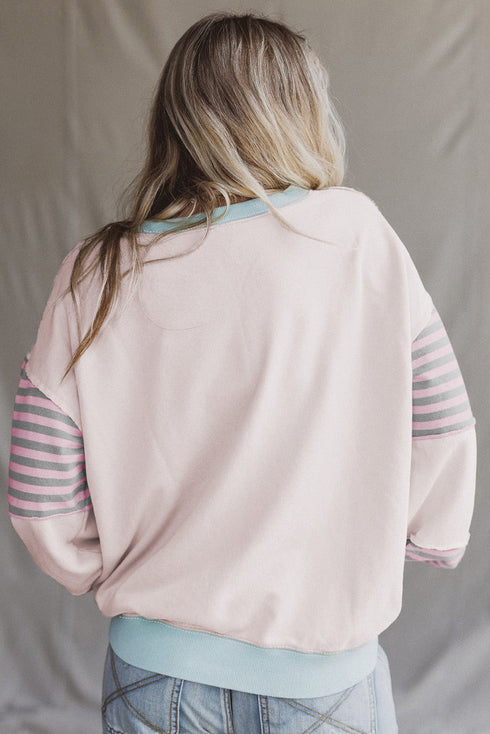 Striped Colorblock Patchwork Drop Shoulder Sweatshirt