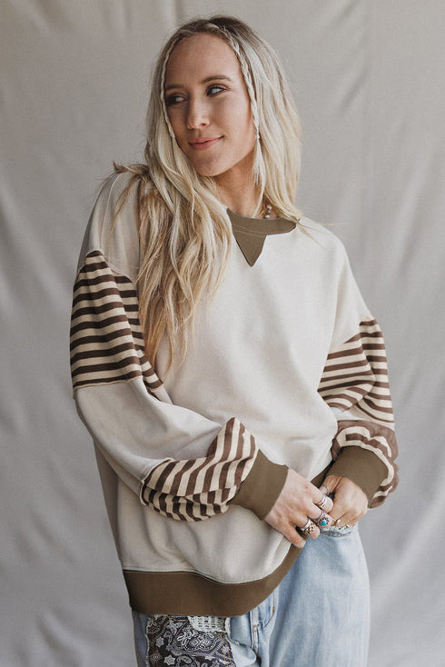 Striped Colorblock Patchwork Drop Shoulder Sweatshirt