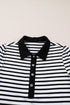 Striped Contrast Collar Button Placket Pocket Mini Dress