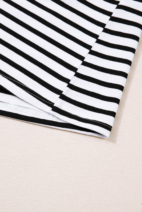 Striped Contrast Collar Button Placket Pocket Mini Dress