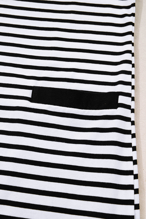 Striped Contrast Collar Button Placket Pocket Mini Dress