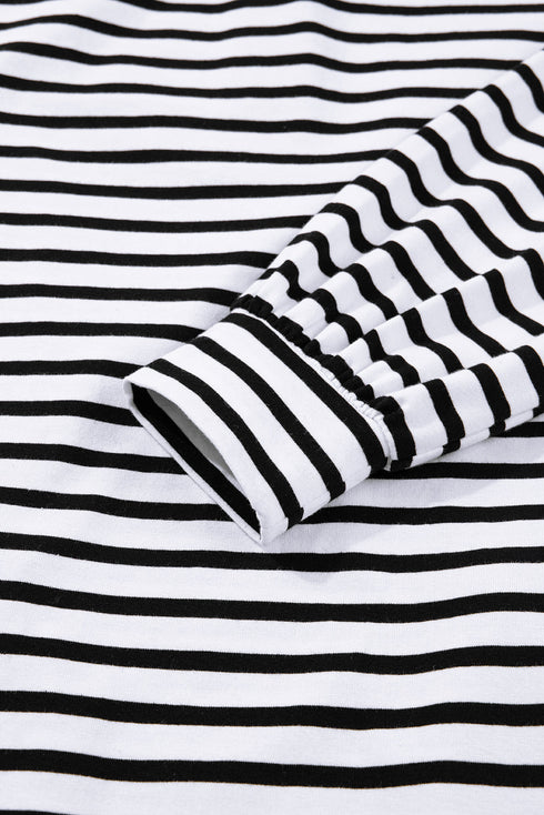 Striped Contrast Collar Button Placket Pocket Mini Dress