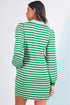 Striped Contrast Collar Split Neck Long Sleeve Mini Dress