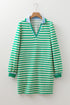 Striped Contrast Collar Split Neck Long Sleeve Mini Dress